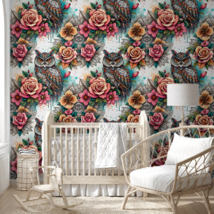 Papier Peint Serene Owl & Floral Mandalas