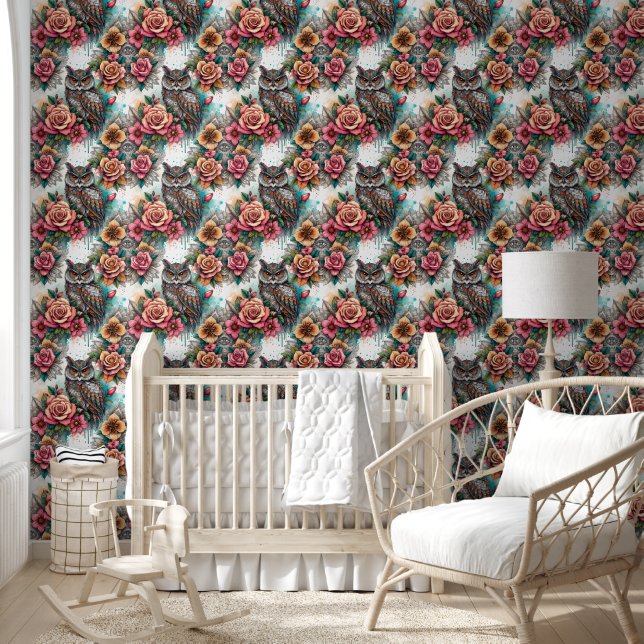 Papier Peint Serene Owl & Floral Mandalas (Enfants)