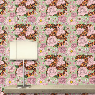 Papier Peint Serpent des blés vibrant Fleurs de pivoine roses V