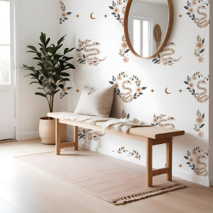 Papier Peint Serpent holistique bohème Floral Sun & Moon Motif