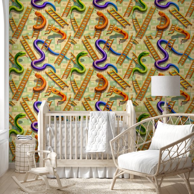 Papier Peint Serpents et échelles motif classique de jeu de soc (Enfants)