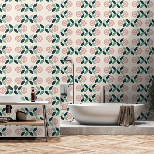 Papier Peint Seventies Mod fleur motif Wallpaper (Salle de bain)