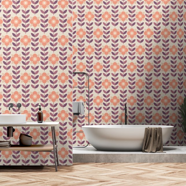 Papier Peint Seventies Mod fleur motif Wallpaper (Salle de bain)