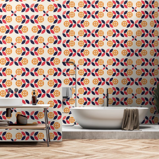Papier Peint Seventies Mod fleur motif Wallpaper (Salle de bain)