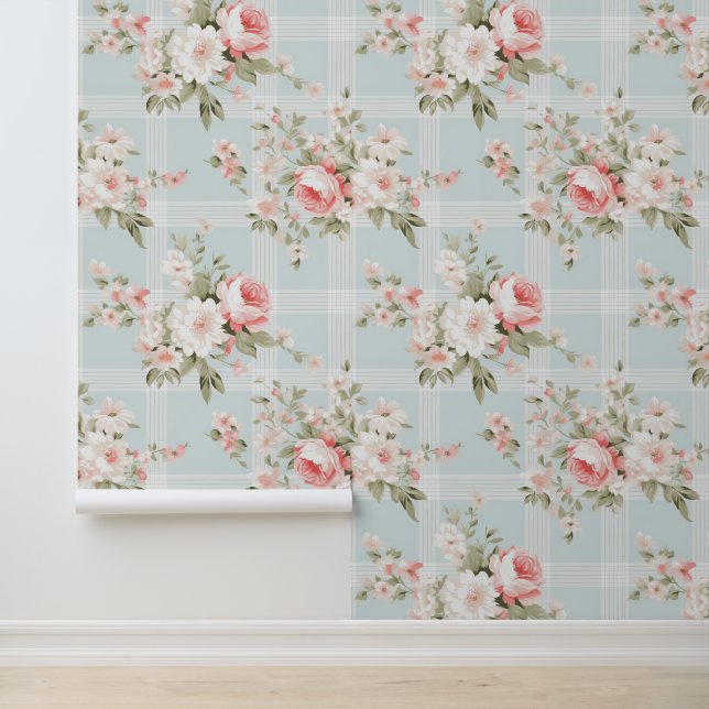 Papier Peint Shabby chic motif floral (Application)