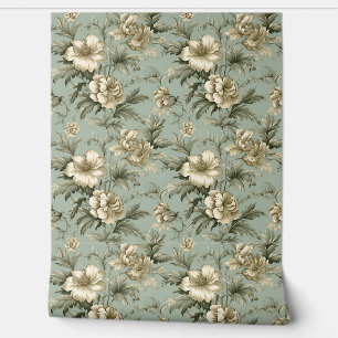 Papier Peint Shabby chic vintage or fleurs poussiéreuses verdur