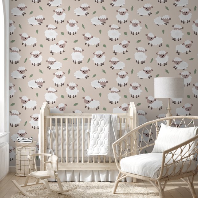 Papier Peint Sheep & Lamb Cute Gender Neutral Baby Nursery (Enfants)