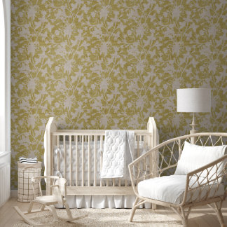 Papier Peint Silhouette de chintz floral - Chartreuse