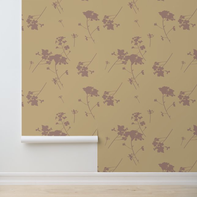 Papier Peint Silhouettes de Fleur Rouge Profond Brown (Application)