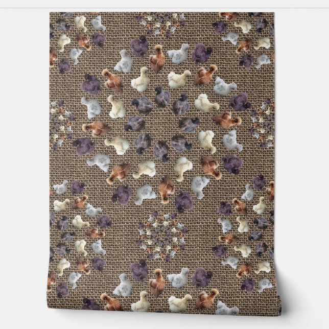 Papier Peint Silkie Bantam Poulets Burlap Ferme Mandala (Déroulement)