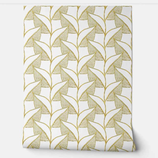 Papier Peint Simple Classy Elegant Cute Blanc et Or Foliage (Déroulement)