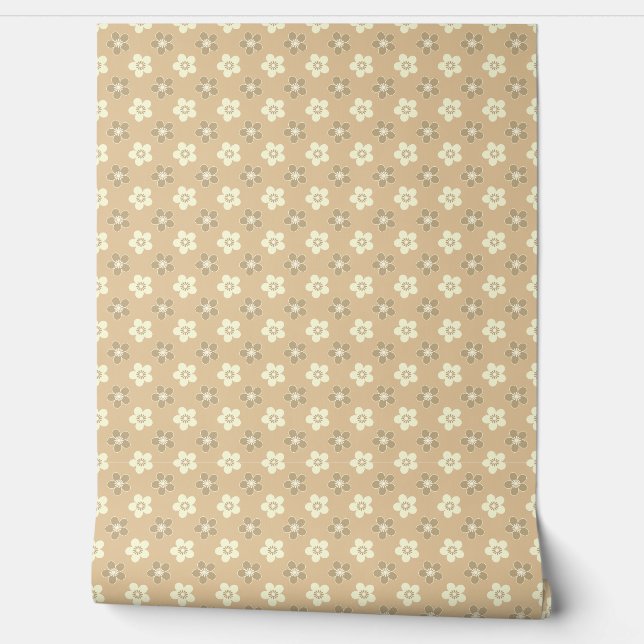 Papier Peint simple floral beige motif rétro (Déroulement)