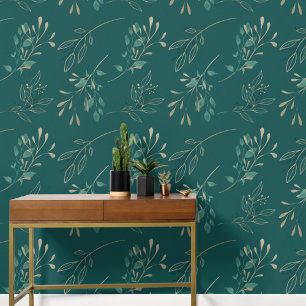 Papier Peint Simple moderne élégant Feuille foncé Turquoise