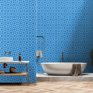Papier Peint Simple Motif de style méditerranéen blanc et bleu