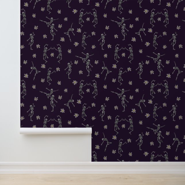 Papier Peint Skeletons Dansants Foncé Violet (Application)