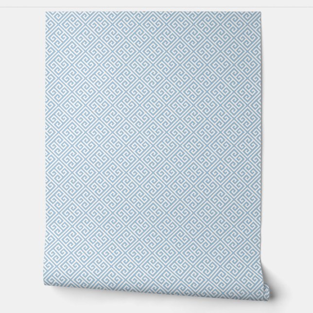 Papier Peint Sky Blue and White Greek Key Pattern (Déroulement)