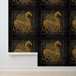 Papier Peint Sleipnir, Cheval doré nordique avec symbole de run