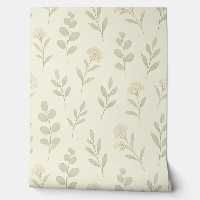 Papier peint Soft Botanical Nursery - Neutral Gree (Déroulement)