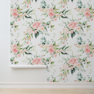 Papier Peint Soft Pastel Rose Rose Flower Motif