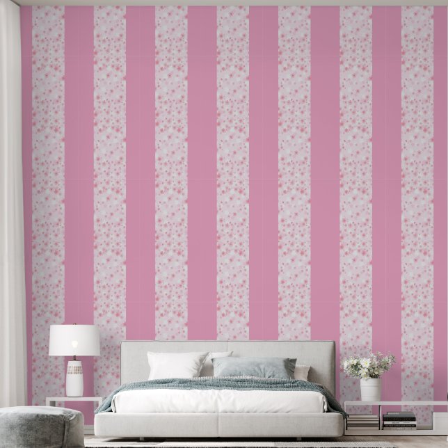 Papier Peint Soft Pink Floral Pattern Minimal Aesthetic (Chambre à coucher)