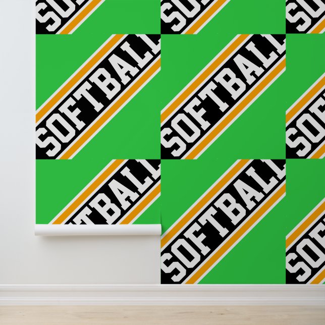 Papier Peint SOFTBALL Carrelé vert clair Jaune rayures noires (Application)