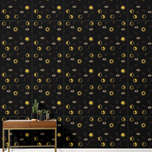Papier Peint Soleil céleste d'or noir et oeil zodiaque de la lu