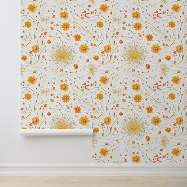 Papier Peint Soleil doré et rayons - avec étoile Abstraite (Application)