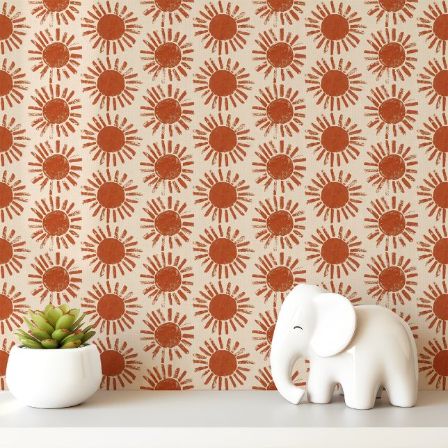 Papier Peint Soleil terracotta imprimé bloc Boho (Créateur téléchargé)
