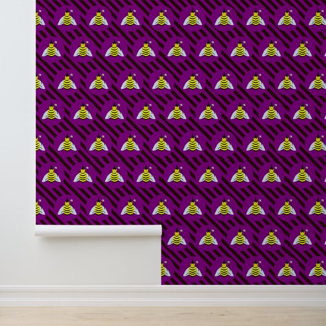 Papier Peint Sorcier abeille magique Halloween Rayure violette  (Application)