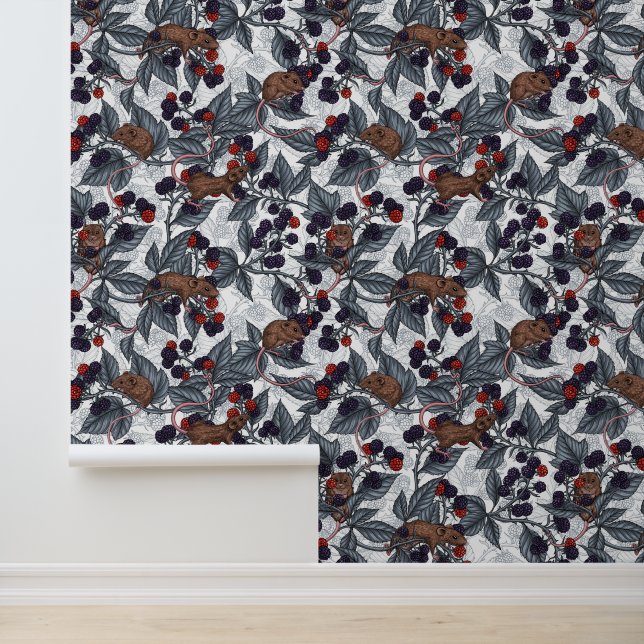 Papier Peint Souris et mûres sur fond blanc (Application)