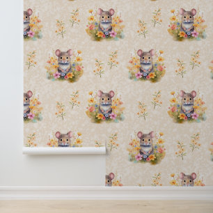 Papier Peint Souris florale sur crème