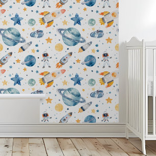 Papier Peint Space Stars Rockets Planètes Aquarelle