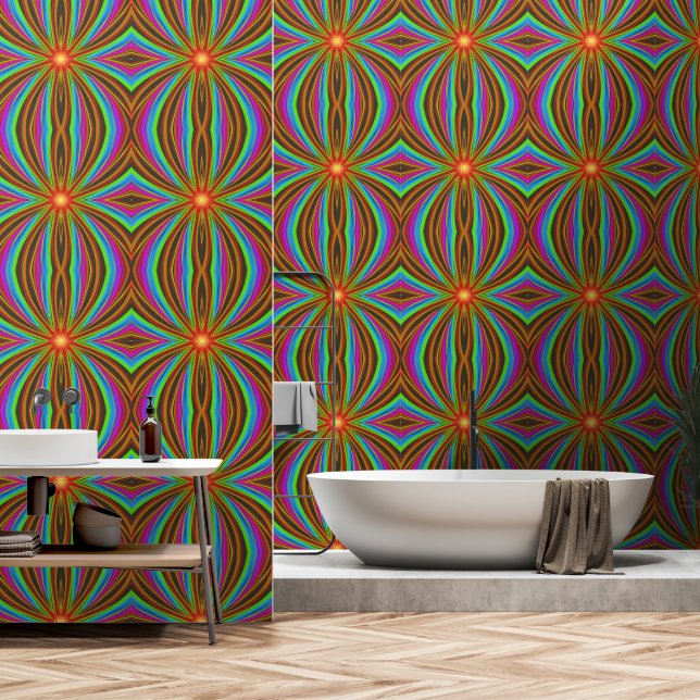 Papier Peint Spirale Vortex Néon – Conception de Mouvement Frac (Salle de bain)