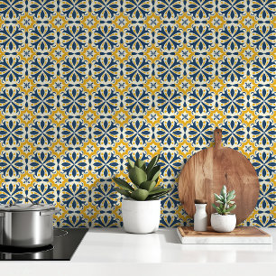 Papier Peint Splendeur Ensoleillée : Carreaux d'Azulejo Bleus e