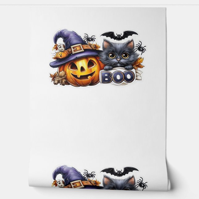 Papier Peint Sticker pour chat Halloween drôle - Casquette sorc (Déroulement)