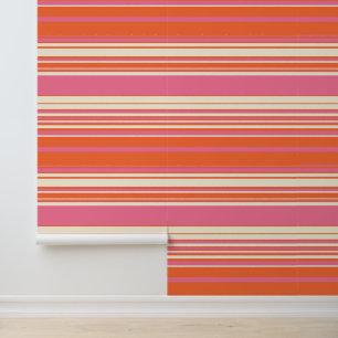 Papier Peint Stripes complexes - rose, orange et crème