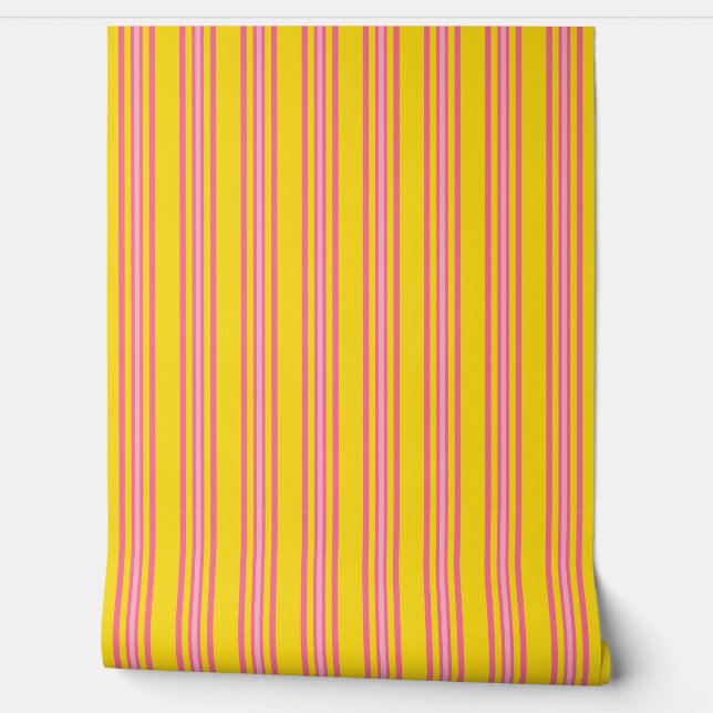 Papier Peint Stripes Pink on Yellow (Déroulement)