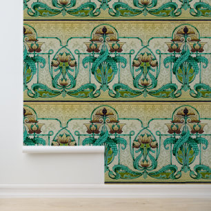 Papier Peint Style Art Nouveau Acanthus Bouquet Fleurs Motif