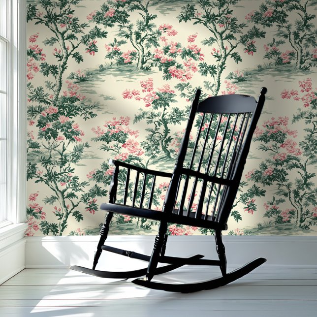 Papier Peint Style Chinoiserie Botanique Rose & Vert (Créateur téléchargé)