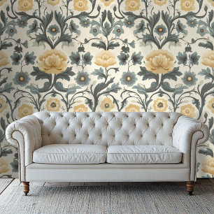 Papier Peint Style Damas Jaune Floral
