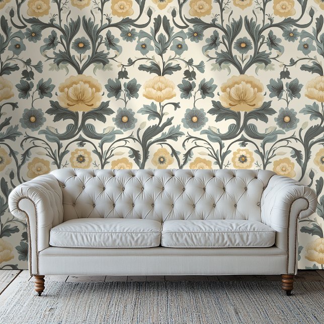 Papier Peint Style Damas Jaune Floral (Créateur téléchargé)