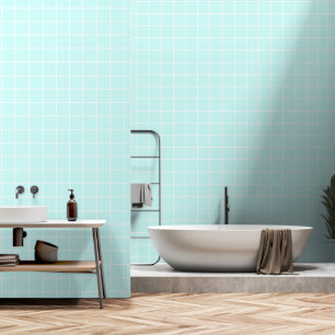 Papier Peint Style de mosaïque Turquoise clair rayé blanc