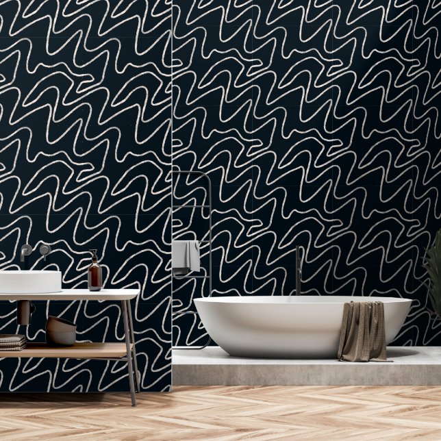 Papier Peint Style japonais moderne art in cream and black. (Salle de bain)
