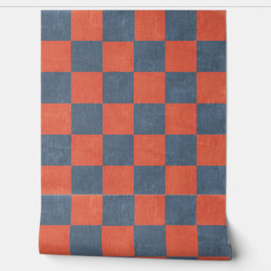 Papier Peint Style rétro Denim Blue et Red Square Check