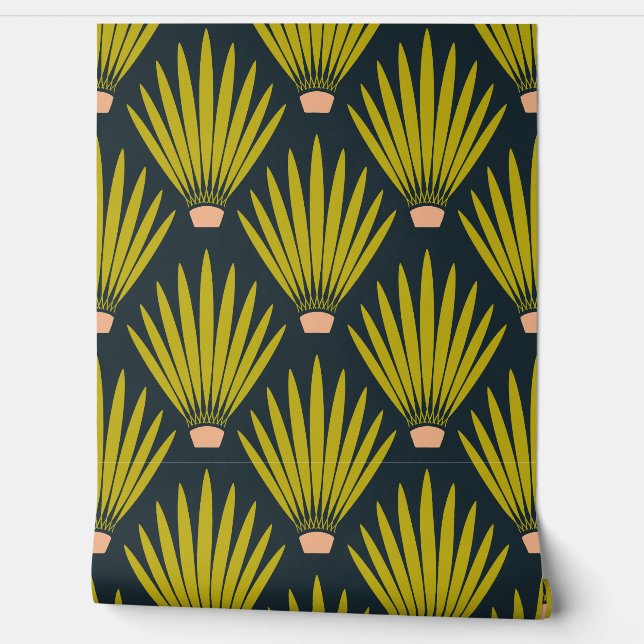 Papier Peint Sud-ouest Boho Desert Cactus Palm Feuilles - Marin (Déroulement)