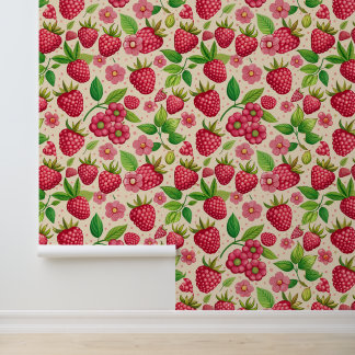 Papier Peint Summer Raspberry Garden Botanical Fruit Pattern