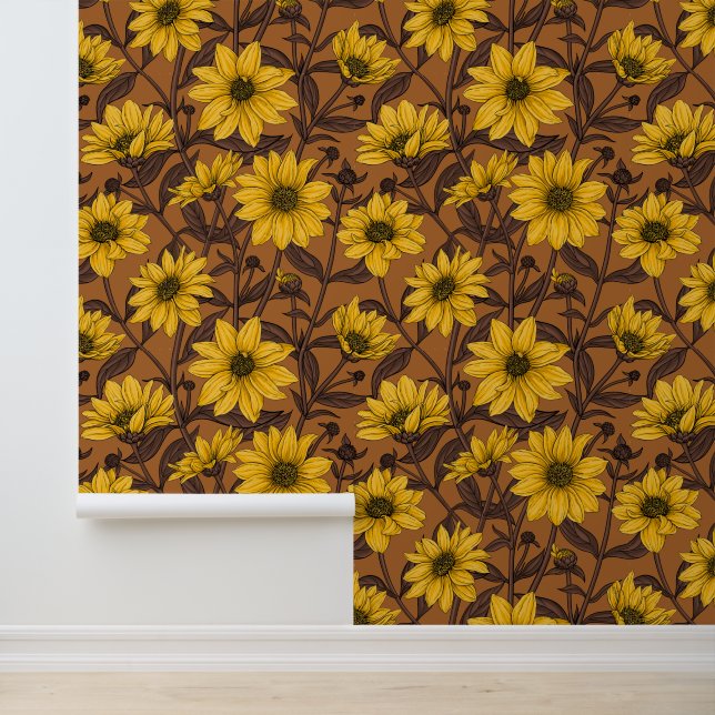 Papier Peint Sunroot, tournesol sauvage en jaune et marron (Application)