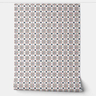 Papier Peint Sunset Blossom Mini - Corail, Marine, Blanc