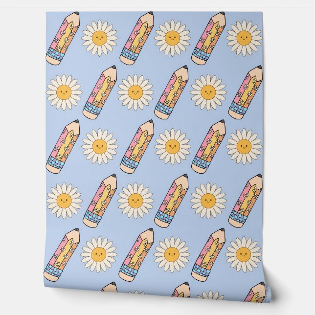 Papier peint super de l'école avec crayons et fleu (Déroulement)