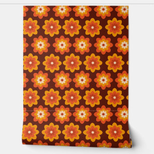 Papier Peint Super Retro les années 70 Boho Hippie Orange Fleur
